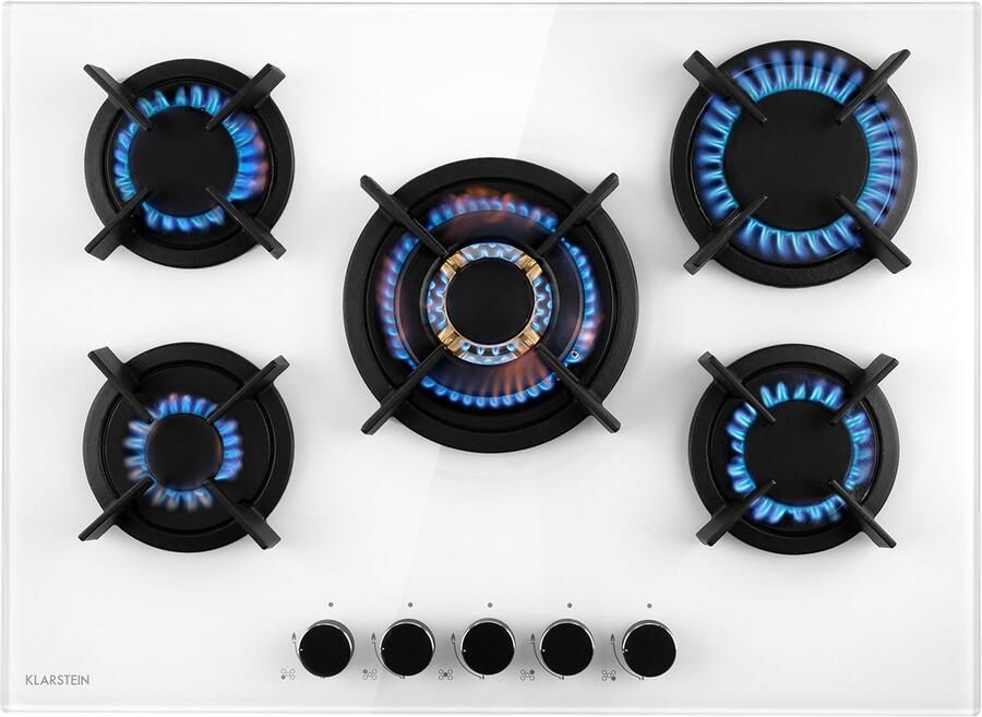Klarstein Gasherd Gaskochfeld 5 Flammen Einbau Gaskocher voor Zuhause & Wohnmobil Campingkocher met Glasplatte Gasherd voor Propan en Erdgas Edelstahl Gas Herdplatte Wok Brenner 10400 Watt – geschikt voor thuisfitness en sportschoolgebruik duur - Foto 2
