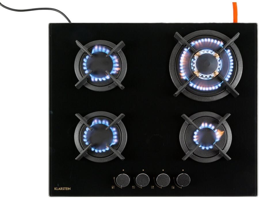 Klarstein Goldflame Domino Gaskookplaat 4 Pitten 8000 W Messing Branders Glaskeramisch Oppervlak Comfortabele Bediening Met Snap Jet-Ignition Eenvoudige Reiniging Energiebesparend Alles Inclusief Veilig En Praktisch Zwart - Foto 2