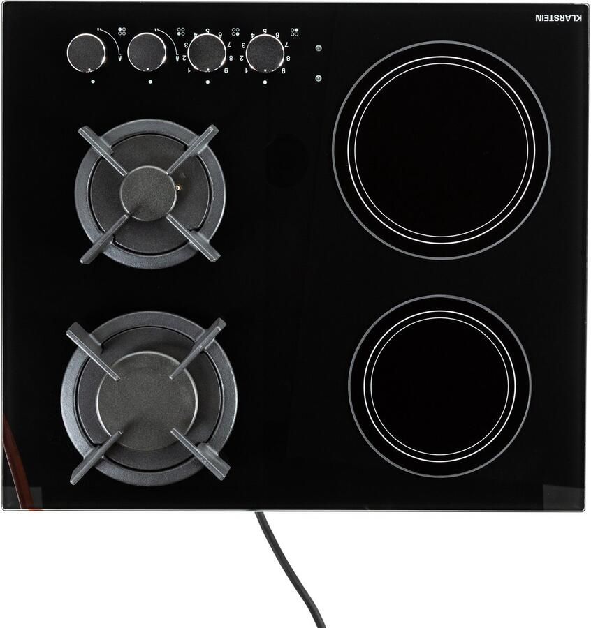 Klarstein Multichef 4 Combi Gaskookplaat Glaskeramisch 58 5 Cm Breed 4 Zones: 2 X Gas 2 X Glaskeramiek Vermogen: 6 4 Kw Inbouw Draaiknoppen 9 Vermogensstanden Zonder Frame 2 Gietijzeren Kruizen Incl. Ng Lfg Buis Praktisch -Zwart - Foto 4