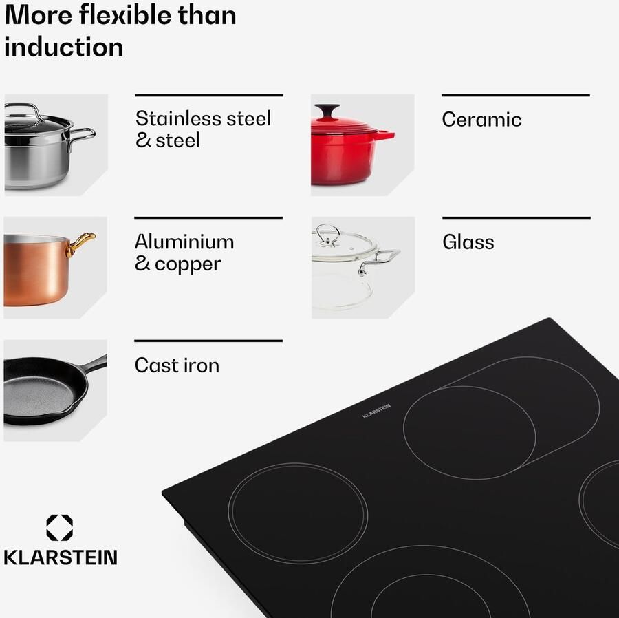 Klarstein Glazen Keramische Kookplaat Inbouw Kookplaat Met 4 Platen 6500 W Elektrische Kookplaat voor Koken Moderne Glaskeramische Kookplaat Glazen Keramische Kookplaat Met 4 Platen Inbouw Elektrische Kookplaat Zwart - Foto 2