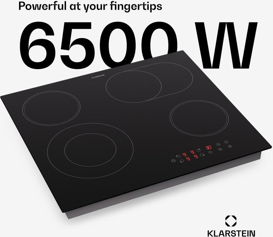 Klarstein Glazen Keramische Kookplaat Inbouw Kookplaat Met 4 Platen 6500 W Elektrische Kookplaat voor Koken Moderne Glaskeramische Kookplaat Glazen Keramische Kookplaat Met 4 Platen Inbouw Elektrische Kookplaat Zwart