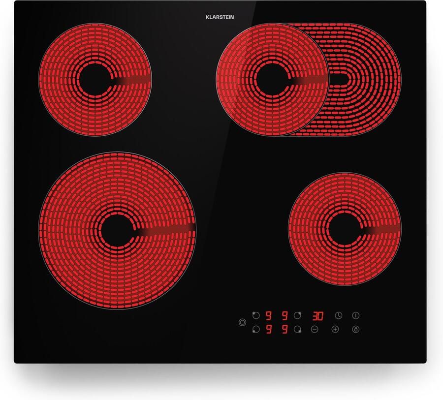 Klarstein Glazen Keramische Kookplaat Inbouw Kookplaat Met 4 Platen 6500 W Elektrische Kookplaat voor Koken Moderne Glaskeramische Kookplaat Glazen Keramische Kookplaat Met 4 Platen Inbouw Elektrische Kookplaat Zwart