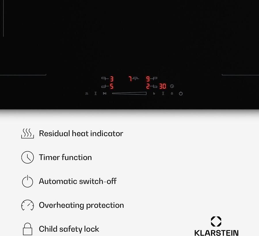 Klarstein HaloSync inductiekookplaat met afzuiging 90 cm 5 zones 11400 W boost touchslider downdraft timer kinderslot restwarmte-indicator A+++ energie keramisch glas ingebouwde afzuiging