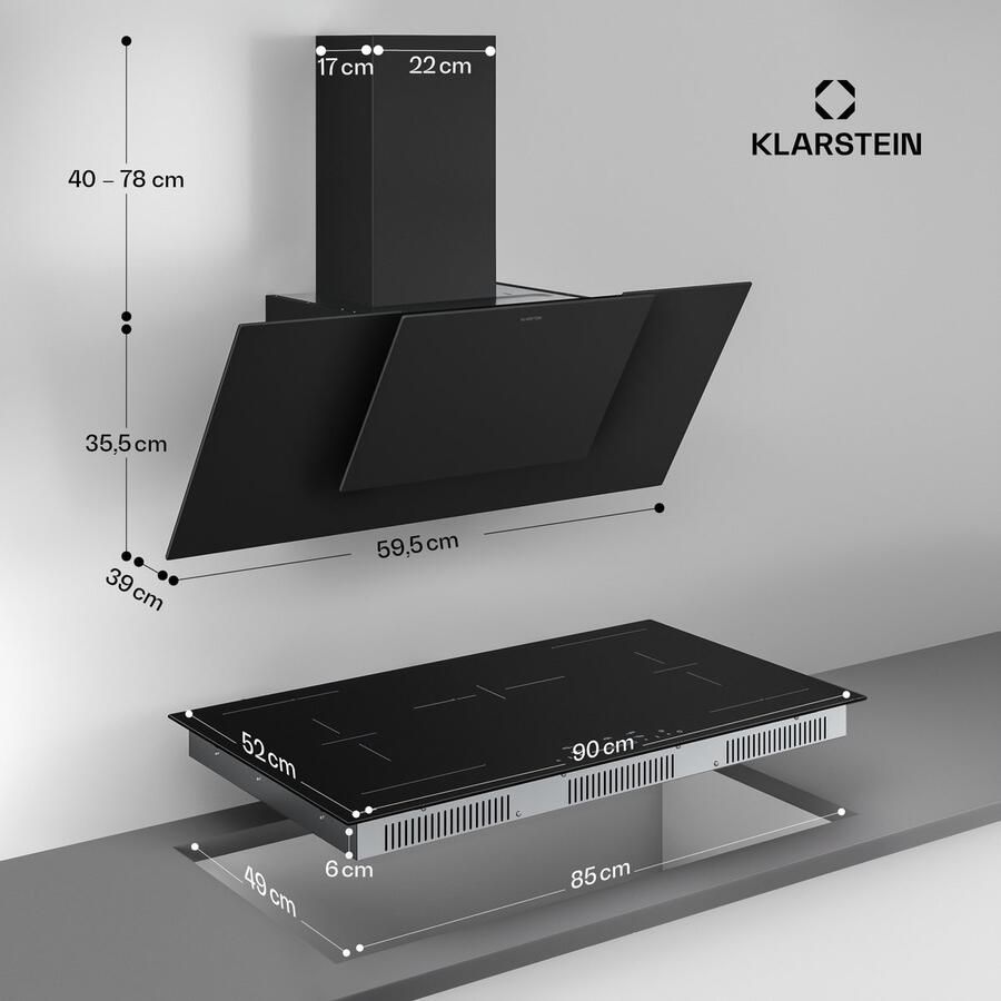 Klarstein HaloSync inductiekookplaat met afzuiging 90 cm 5 zones 11400 W boost touchslider downdraft timer kinderslot restwarmte-indicator A+++ energie keramisch glas ingebouwde afzuiging - Foto 2