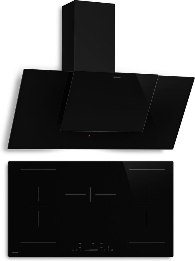 Klarstein HaloSync inductiekookplaat met afzuiging 90 cm 5 zones 11400 W boost touchslider downdraft timer kinderslot restwarmte-indicator A+++ energie keramisch glas ingebouwde afzuiging
