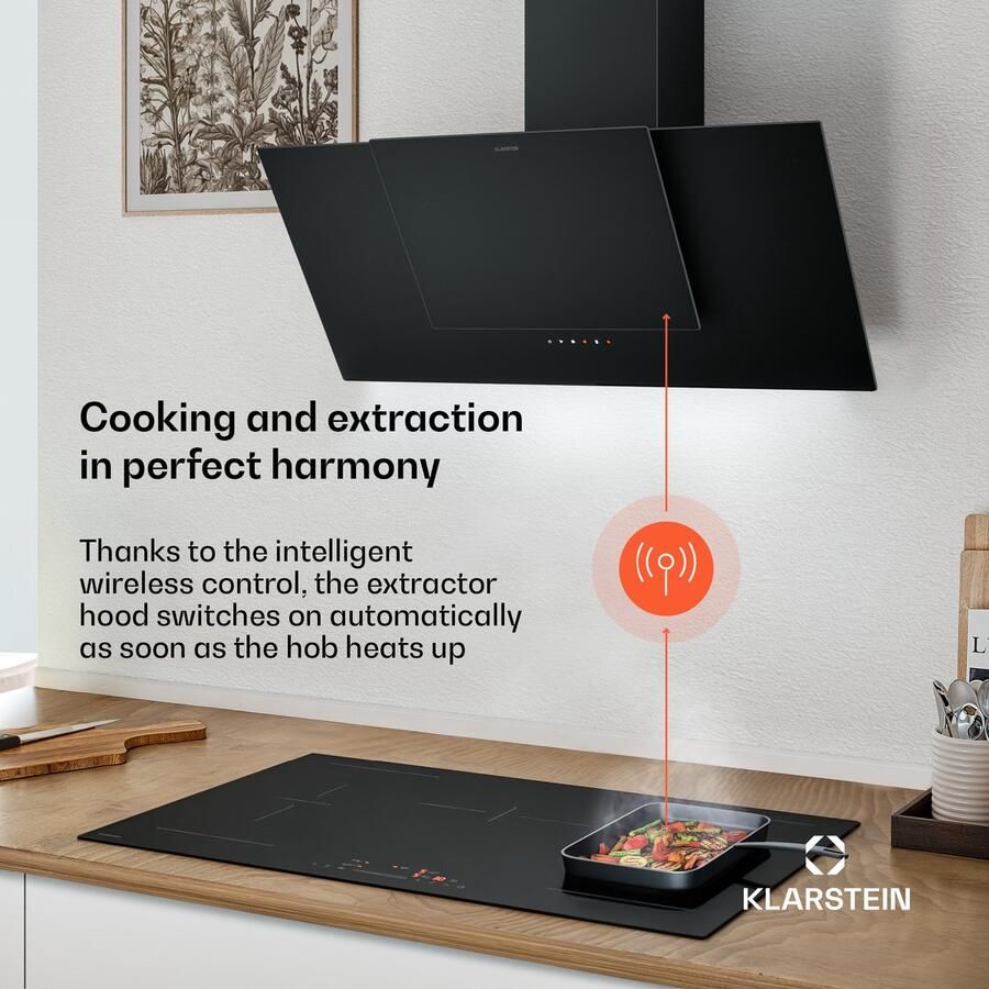 Klarstein HaloSync inductiekookplaat met afzuiging 90 cm 5 zones 11400 W boost touchslider downdraft timer kinderslot restwarmte-indicator A+++ energie keramisch glas ingebouwde afzuiging - Foto 2
