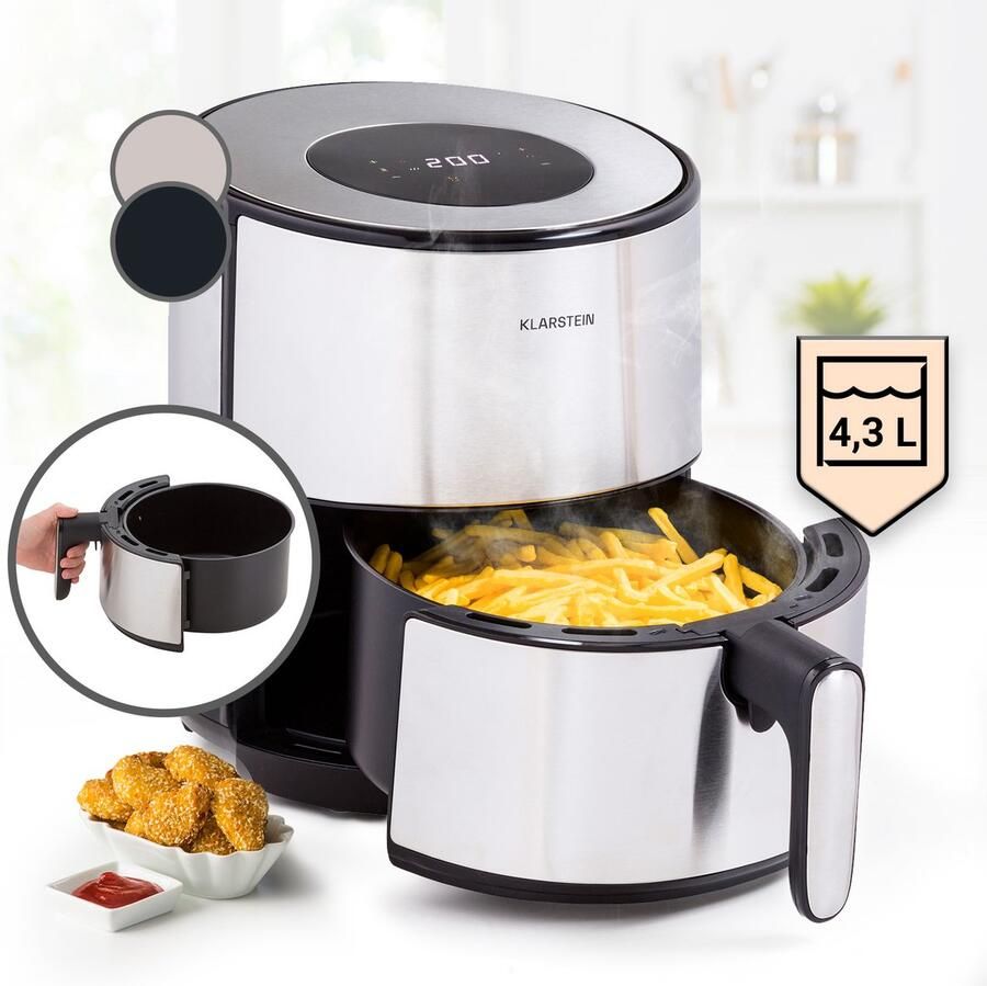 Klarstein Heteluchtfriteuse Air Fryer om te Frituren Friteuse met Touch-Bedieningspaneel Timer Instelbare Temperatuur & 8 Programma s Airfryer voor Luchtfrituren Heteluchtfriteuse zonder Olie 1500 W 4 3L