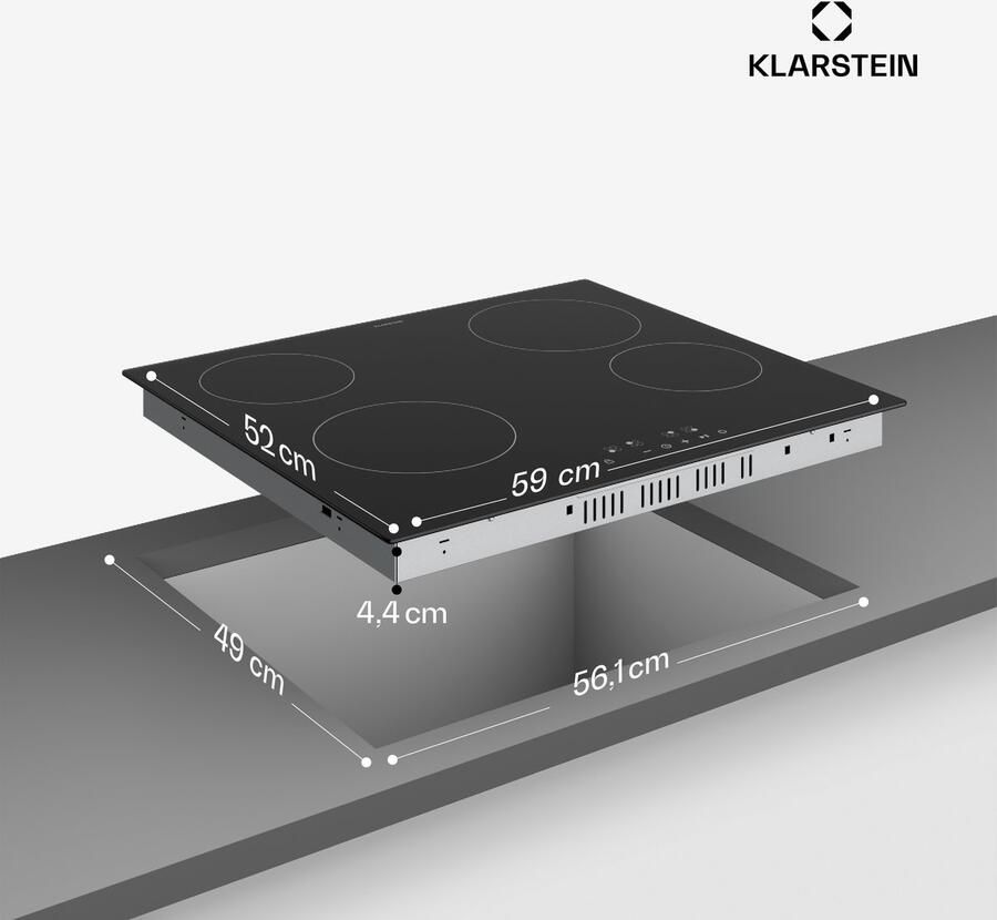 Klarstein Hito keramische kookplaat 60 cm – 4 zones elektrische kookplaat 6000 W touch control glaskeramisch oppervlak kinderslot restwarmte-indicator - Foto 4