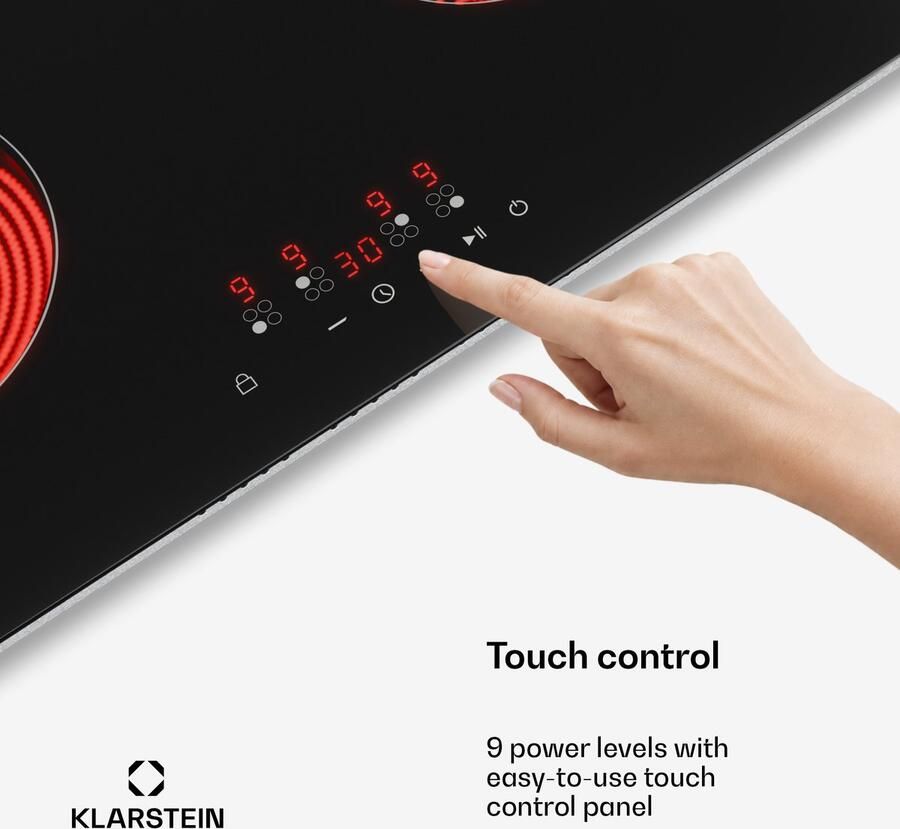 Klarstein Hito keramische kookplaat 60 cm – 4 zones elektrische kookplaat 6000 W touch control glaskeramisch oppervlak kinderslot restwarmte-indicator - Foto 2