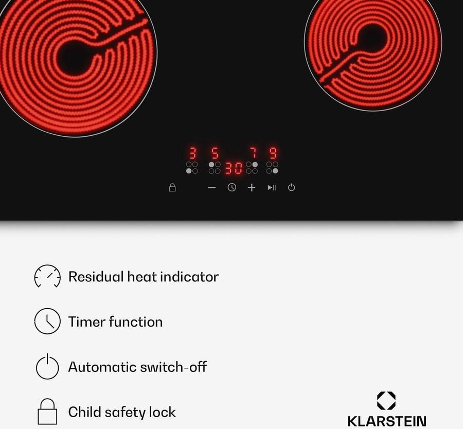 Klarstein Hito keramische kookplaat 60 cm – 4 zones elektrische kookplaat 6000 W touch control glaskeramisch oppervlak kinderslot restwarmte-indicator - Foto 3