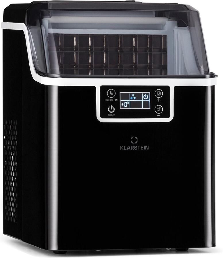 Klarstein IJsblokjesmachine Chios ca. 20 Kg 24H IJsblokjes in maten S & L LCD-Display Watertank: 3 2 Liter Uitneembaar ijsreservoir Timerfunctie Auto-clean functie Zwart IJsmachine voor Bar voor Thuis Snel