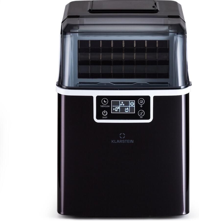 Klarstein IJsblokjesmachine Chios ca. 20 Kg 24H IJsblokjes in maten S & L LCD-Display Watertank: 3 2 Liter Uitneembaar ijsreservoir Timerfunctie Auto-clean functie Zwart IJsmachine voor Bar voor Thuis Snel