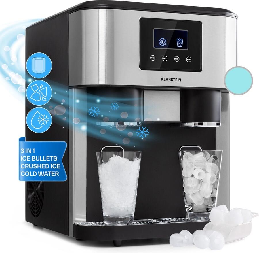 Klarstein IJsblokjesmachine Eiszeit Crush 2 Formaten Crushed ice Zilver IJsmachine 8L 120 cm voor Thuis voor Feest IJsschep Snel RVS Display Compact Ice Maker Ice Cube Maker IJsmaker IJsblokjesmaker Eismaschine