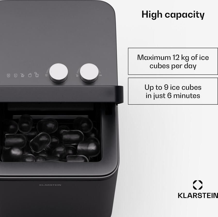 Klarstein IJsblokjesmachine Icecraft Ice Cube Maker 12 kg per dag 2 Maten Automatische reiniging IJsblokjesmaker 150 W Zwart voor Bar voor Thuis LED IJsschep voor Keuken Ice Maker IJsmaker Eismaschine