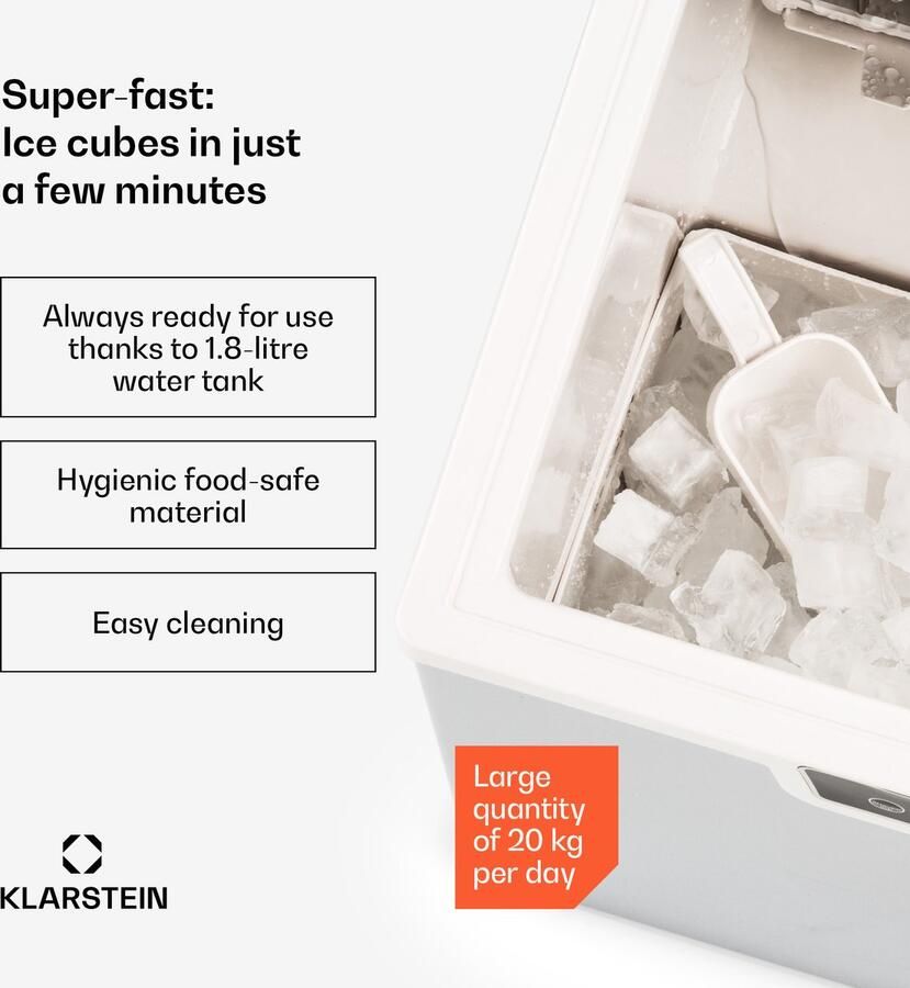 Klarstein IJsblokjesmachine Icefestival Cube 400 W 9 Liter 20 Kg 24H Zilver 40 cm voor Bar voor Thuis Zelfreinigend LED Crushed Ice IJsschep RVS Ice Maker Ice Cube Maker IJsmaker IJsblokjesmaker Eismaschine - Foto 2