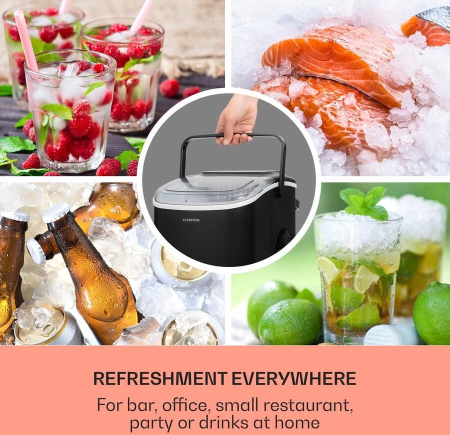 Klarstein ijsblokjesmachine voor thuis kamperen en horeca; snelle mini-ijsblokjesmachine professionele ijsmaker voor grote en kleine ijsblokjes; zelfreinigend; watertank van 1 3 liter; 12 kg ijs in 24 uur IJsmachine voor Bar voor Feest LED - Foto 2