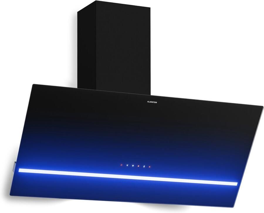 Klarstein Illuminosa schuine afzuigkap 90 cm 818 m³ u luchtstroom A++ energieklasse ledverlichting touchbediening 3+ booststanden stil recirculatie en afzuiging afzuigkap