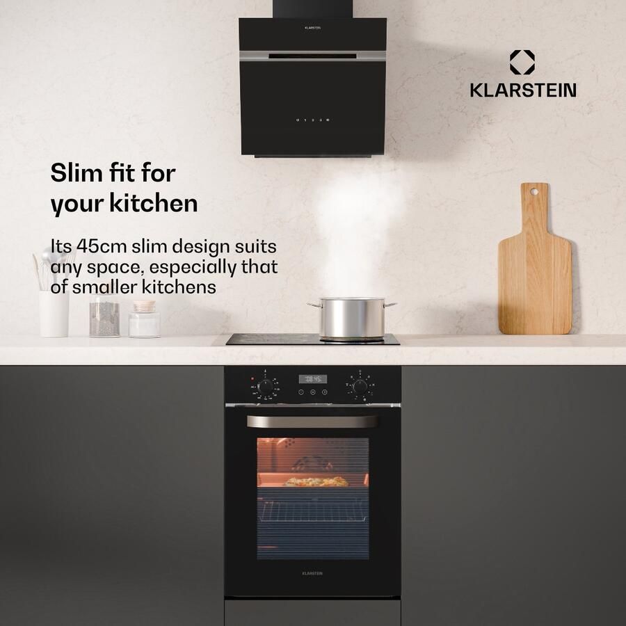 Klarstein Inbouwoven SmartSlim 45 cm 49 liter 8 functies stoomreiniging verwijderbare glazen deur energieklasse A zwart glas digitale timer inbouwoven voor Keuken Inbouw Bakoven Built-in Oven Bakoven Inbouw - Foto 2