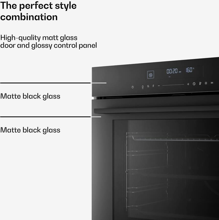 Klarstein Inbouwoven Velaire 74 liter elektrische oven 13 standen touchbediening energieklasse A+ geëmailleerde binnenkant driedubbele beglazing geïntegreerde enkele oven 60 cm mat en glazen design zwart voor Keuken