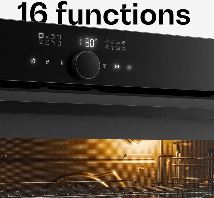 Klarstein Inbouwoven Velaire 90 cm 127 l elektrische oven 16 standen digitale bediening geëmailleerde binnenkant timer kinderslot energieklasse A geïntegreerde enkele oven matglazen ontwerp 127L voor Keuken