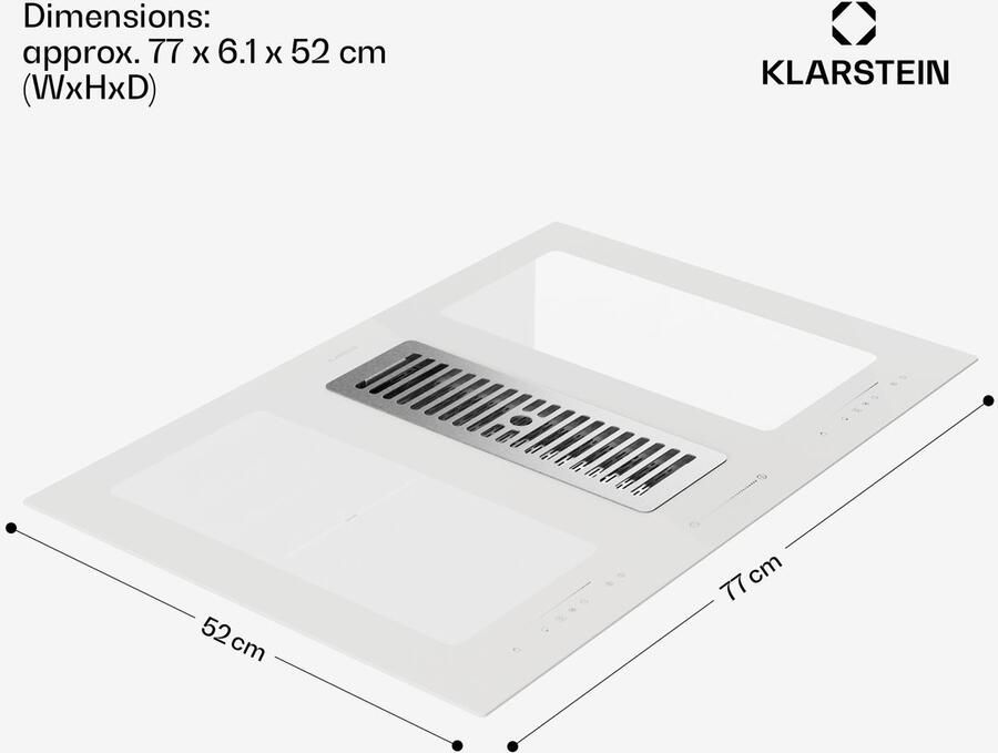Klarstein Inductiekookplaat 2-in-1 kookplaat met ingebouwde afzuigkap voor kookeiland kookplaat met geïntegreerde afzuigkap 444 m³ h luchtstroom touch display energieklasse A+ Kookveld 7000W 52 cm Inbouw voor Keuken Flexzone