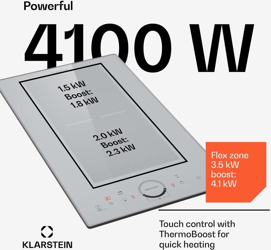 Klarstein inductiekookplaat 2 platen Inbouw inductiekookplaat met 2 kookplaten 3500 watt inductiekookplaat met touch bediening & timer efficiënte elektrische inductiekookplaat Kookveld 1500W 52 cm voor Keuken