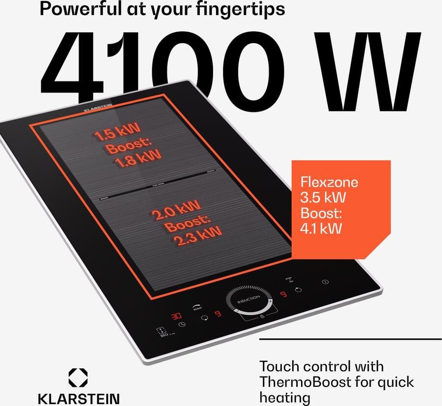 Klarstein inductiekookplaat 2 platen Inbouw inductiekookplaat met 2 kookplaten 3500 watt inductiekookplaat met touch bediening & timer efficiënte elektrische inductiekookplaat Kookveld 1500W 52 cm voor Keuken