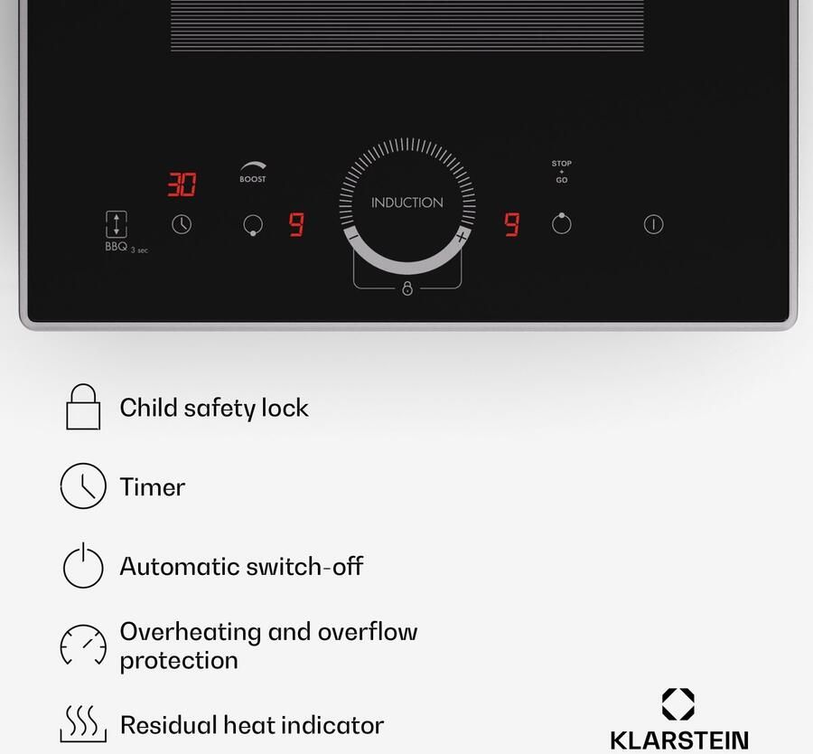 Klarstein inductiekookplaat 2 platen Inbouw inductiekookplaat met 2 kookplaten 3500 watt inductiekookplaat met touch bediening & timer efficiënte elektrische inductiekookplaat Kookveld 1500W 52 cm voor Keuken - Foto 2