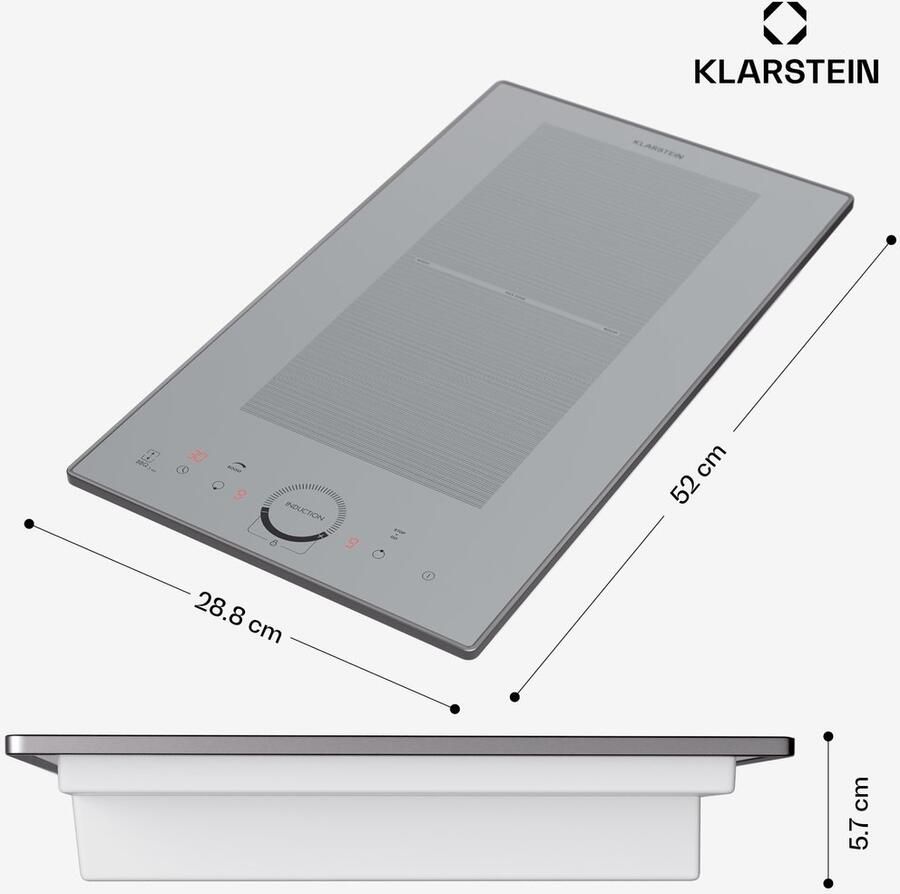Klarstein inductiekookplaat 2 platen Inbouw inductiekookplaat met 2 kookplaten 3500 watt inductiekookplaat met touch bediening & timer efficiënte elektrische inductiekookplaat Kookveld 1500W 52 cm voor Keuken