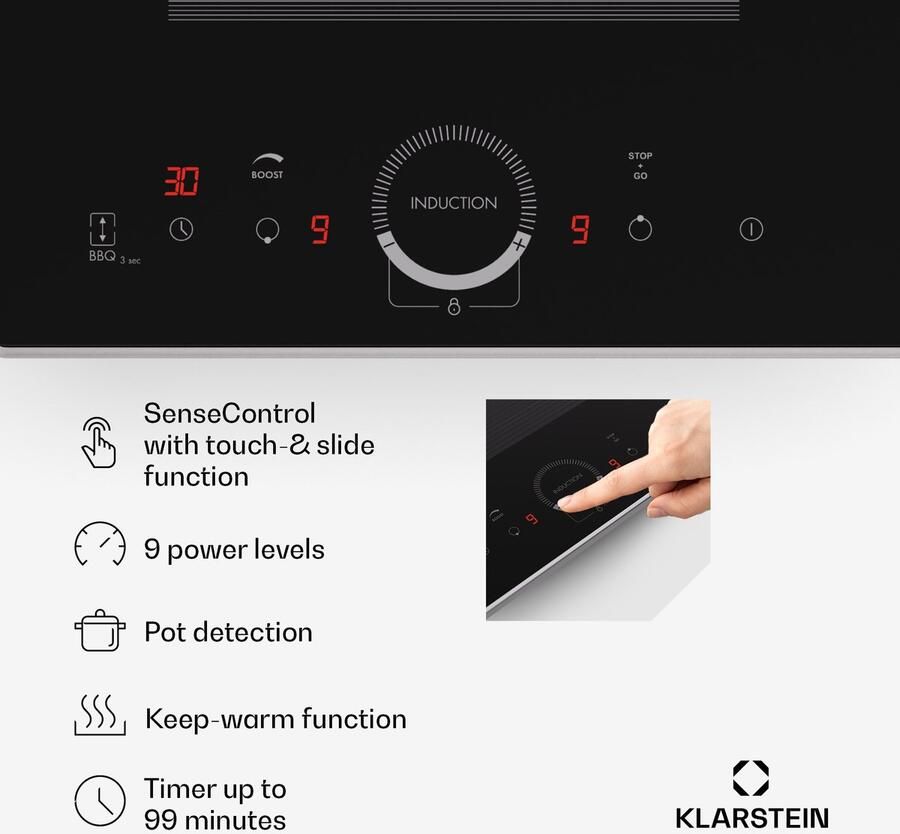 Klarstein Inductiekookplaat 2 Platen Inbouw Inductiekookplaat Met 2 Kookplaten 3500 Watt Inductiekookplaat Met Aanraakscherm & Timer Efficiënte Elektrische Inductiekookplaat Zwart - Foto 5
