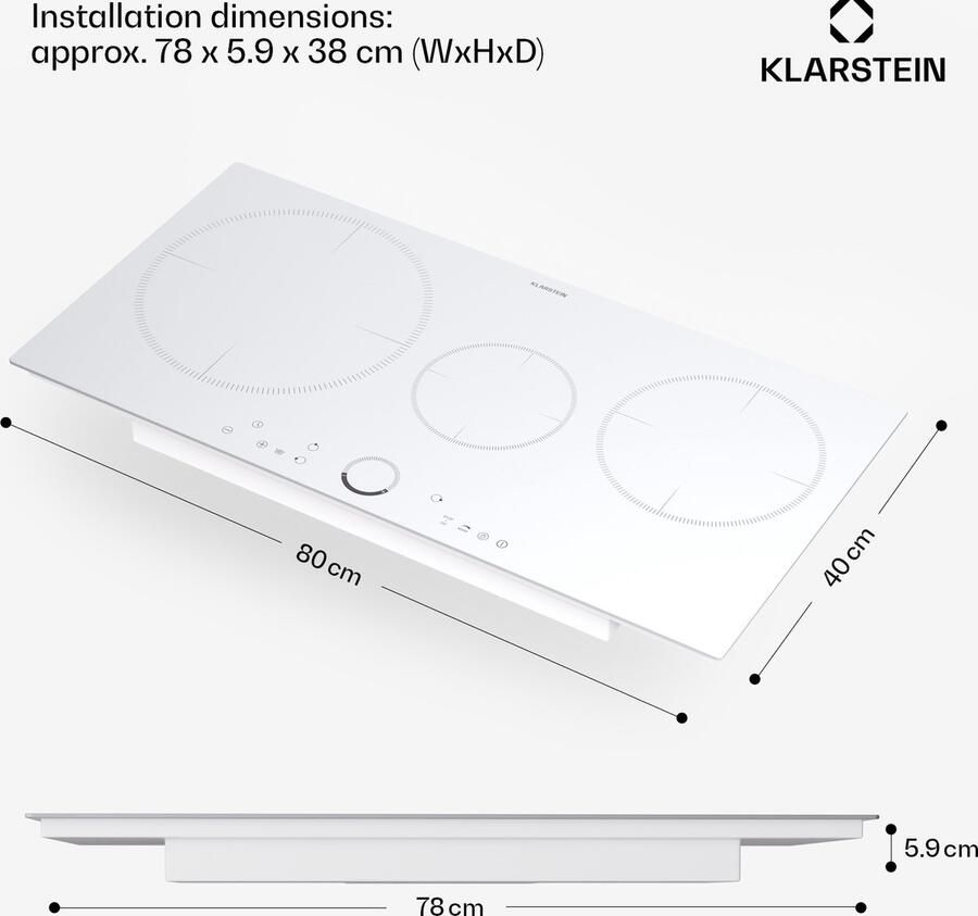 Klarstein Inductiekookplaat 3 Platen Inbouw Inductiekookplaat Met 3 Kookplaten 7000 Watt Inductiekookplaat Met Aanraakscherm & Timer Efficiënte Elektrische Inductiekookplaat Wit