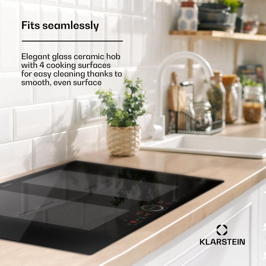 Klarstein Inductiekookplaat 4 Platen Inbouw Inductiekookplaat Met 4 Kookplaten 7000 Watt Inductiekookplaat Met Tiptoetsbediening & Timer Efficiënte Elektrische Inductiekookplaat Zwart - Foto 2