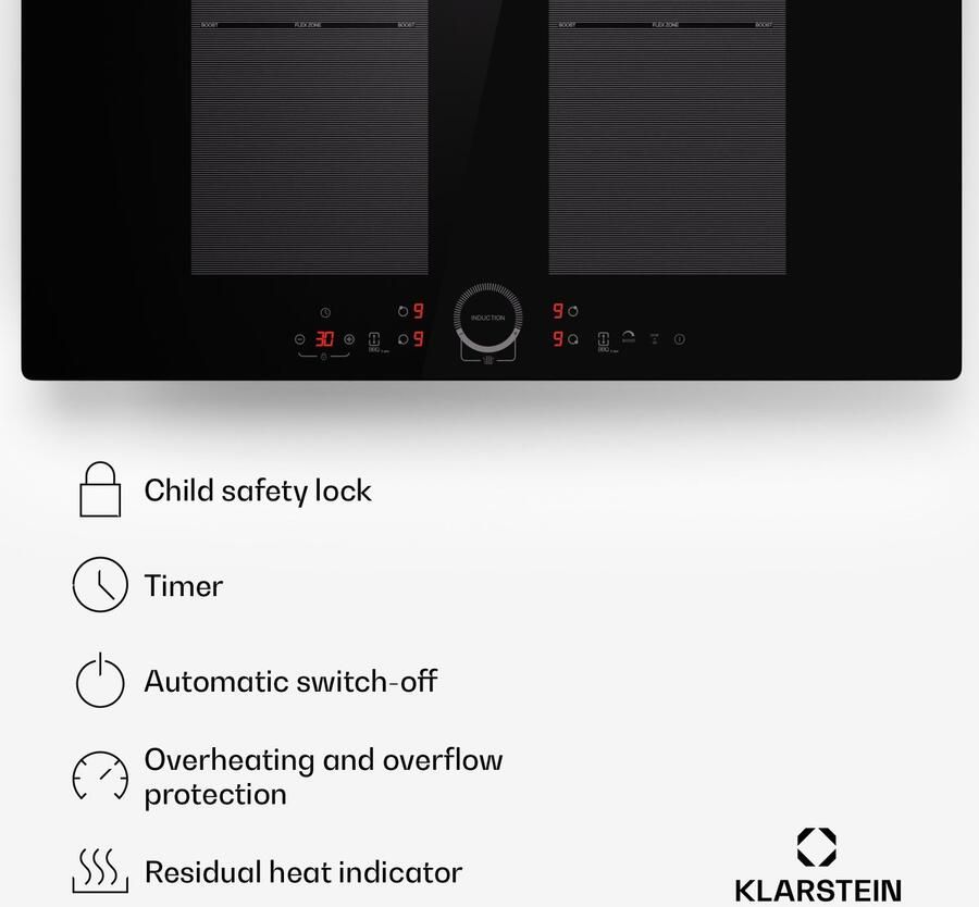 Klarstein inductiekookplaat 4 velden inbouw inductiekookplaat met 4 kookvelden 7000 watt inductie kookplaat inductie kookplaat met touch bediening & timer efficiënt elektrisch inductiefornuis 52 cm voor Keuken Flexzone Kinderslot