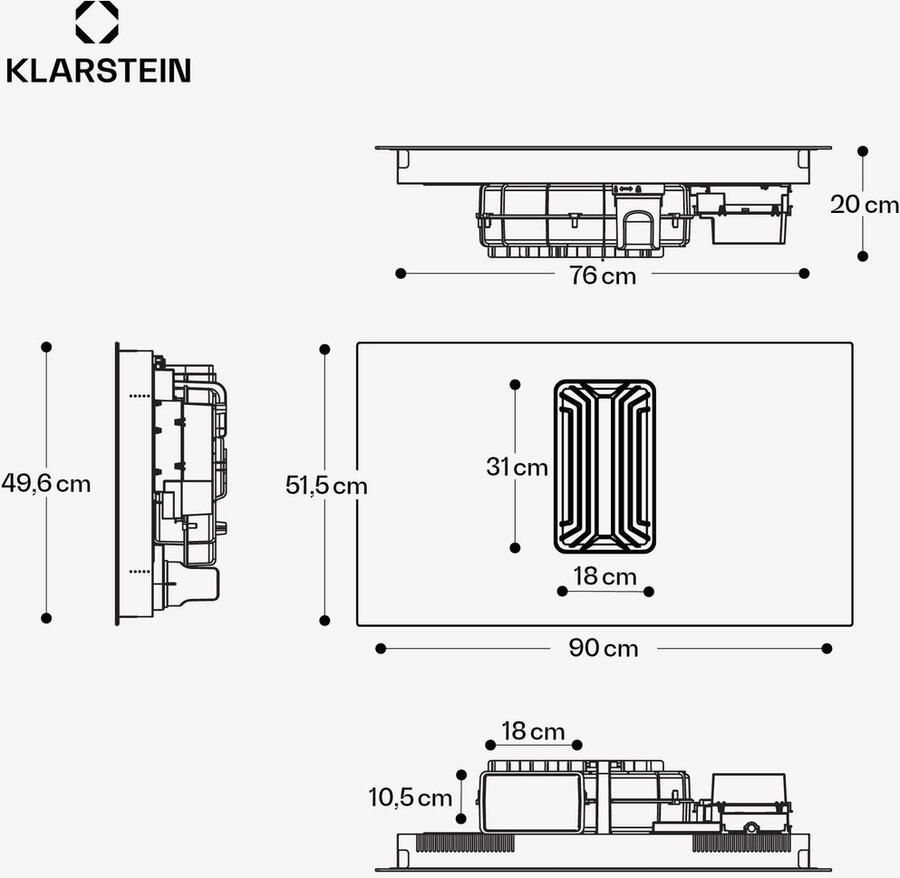 Klarstein AirJet 90 Induktionskochfeld Mit Dunstabzug 750 m³ h Absaugleistung Energieeffizienzklasse A++ 10.000 W Boost Flexzonen Touchpanel Kindersicherung Weiß 90 cm – geschikt voor thuisfitness en sportschoolgebruik duurzame constructie e