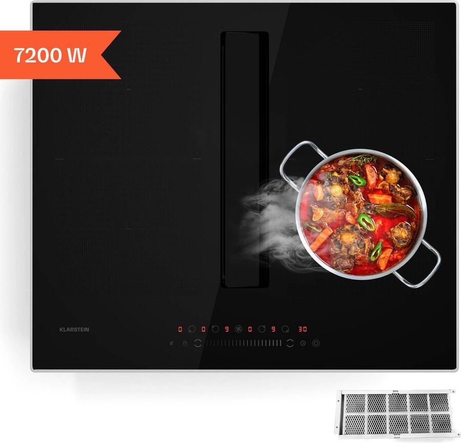 Klarstein Chef Fusion Induktionskochfeld Mit Dunstabzug 7.200 W 590 m³ h Luftstrom Flexzone en Boost Energieeffizienzklasse A Glasoberfläche Platzsparend Kindersicherung Schwarz – geschikt voor thuisfitness en sportschoolgebruik duurzame cons - Foto 1