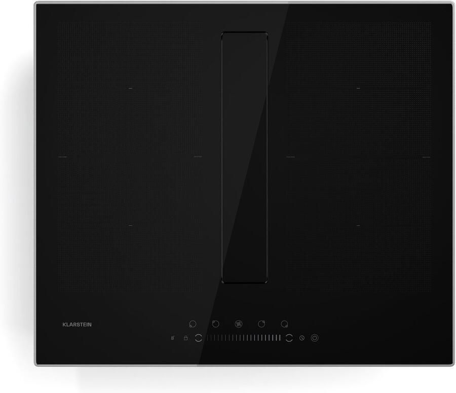 Klarstein Chef Fusion Induktionskochfeld Mit Dunstabzug 7.200 W 590 m³ h Luftstrom Flexzone en Boost Energieeffizienzklasse A Glasoberfläche Platzsparend Kindersicherung Schwarz – geschikt voor thuisfitness en sportschoolgebruik duurzame cons