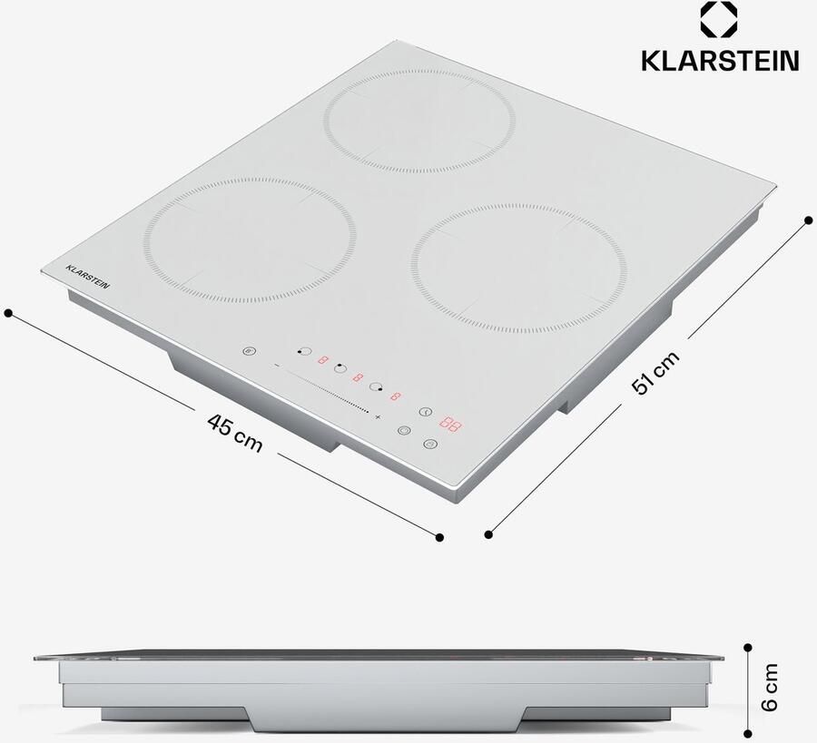 Klarstein Inductiekookplaat Delicatessa 3 Zonen inbouw Induktionskochplatte 6600W met Boostern Slider touchbediening Timer & kinderbeveiliging wit compact 45cm design 3 Zones voor Keuken Kinderslot Restwarmte-Indicator - Foto 5