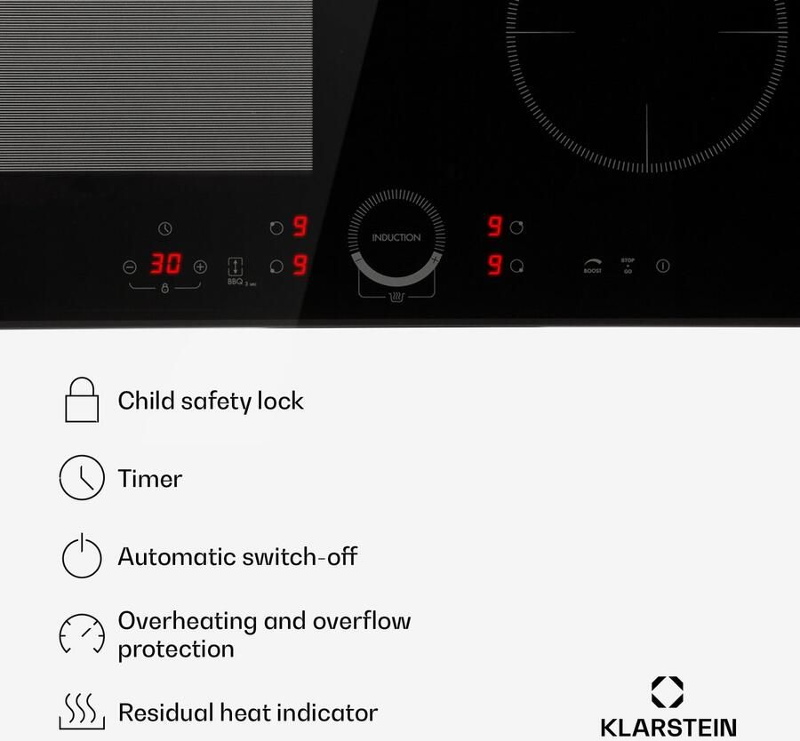 Klarstein Inductiekookplaat Inbouw – Glaskeramische Inductie Kookplaat met 4 Kookzones Touch Display Digitale Timer en Snelle Opwarming Energiezuinige Inbouwkookplaat voor Moderne Keukens Vermogen 7000W - Foto 3
