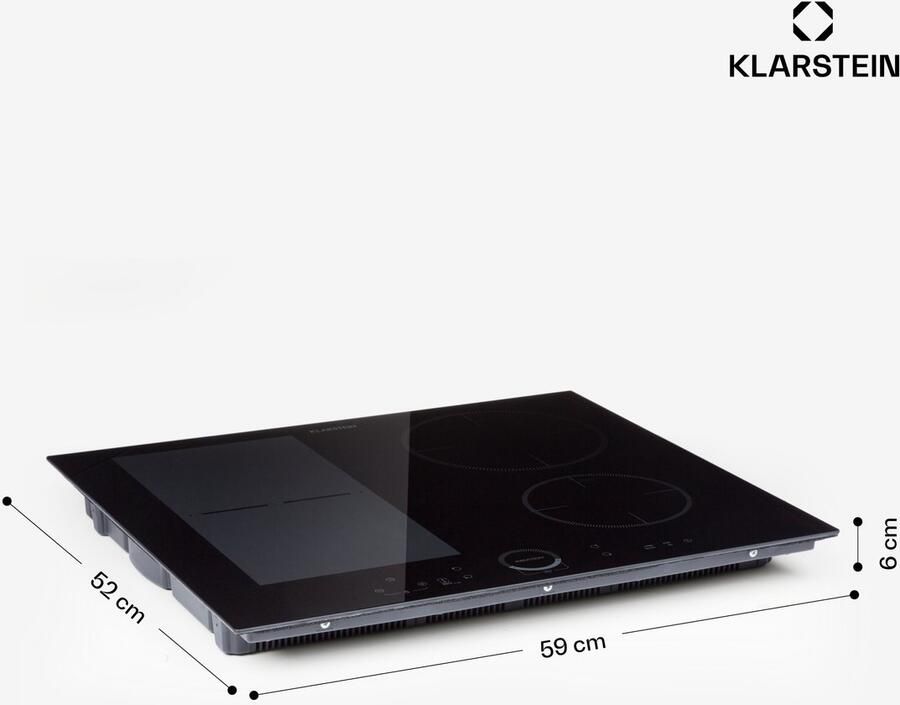 Klarstein Inductiekookplaat Inbouw – Glaskeramische Inductie Kookplaat met 4 Kookzones Touch Display Digitale Timer en Snelle Opwarming Energiezuinige Inbouwkookplaat voor Moderne Keukens Vermogen 7000W