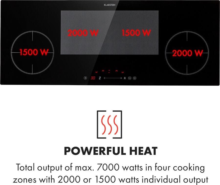 Klarstein Delicatessa 90 Slim Inductie Kookplaat Inbouw 4 Kookzones Touch Bedieningspaneel 9 Standen 7000W Gemakkelijke Bediening Overhittingsbescherming Kinderbeveiliging Flexibele Kookplaten Kookvelden Van 18cm Zwart