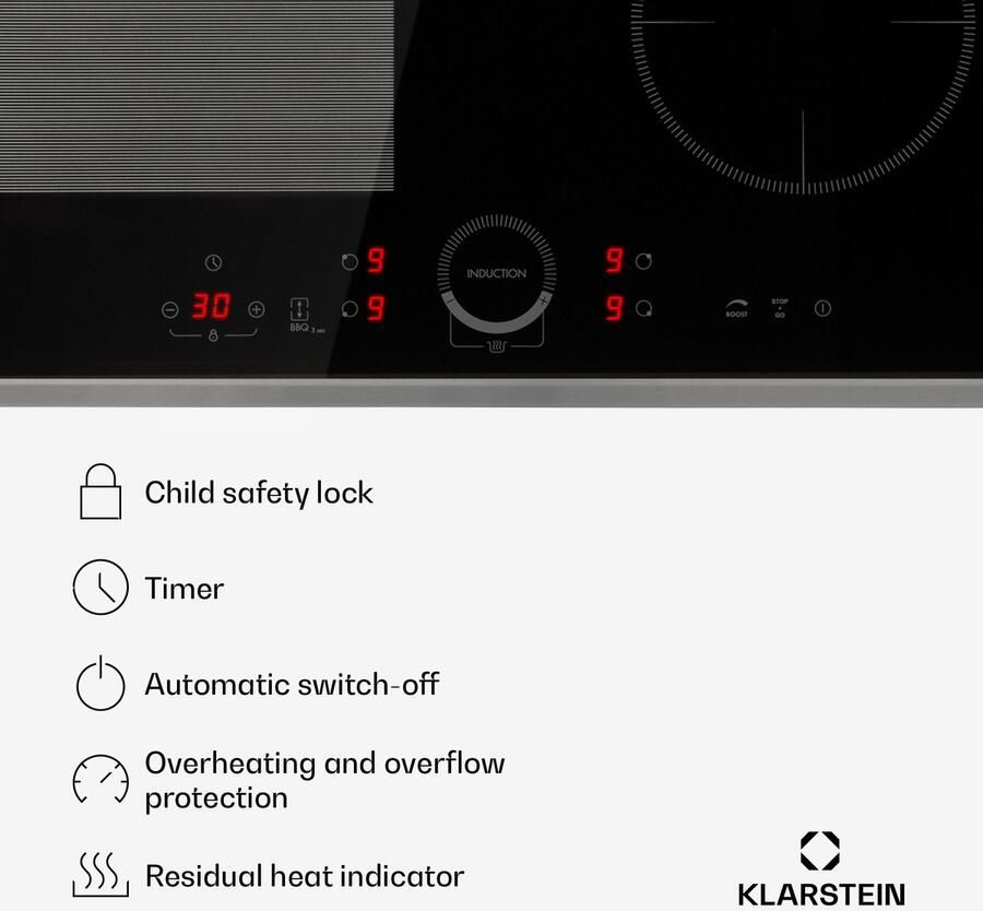 Klarstein Induktionskochfeld Glaskeramik Kochfeld Induktionskochfeld met 4 Platten Einbau Induktionskochfeld met Touch Display Digitalanzeige en Timer Funktion Schnelles Aufheizen 7000 Watt – geschikt voor thuisfitness en sportschoolgebruik du