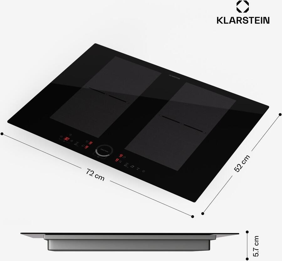 Klarstein inductiekookplaat glaskeramische kookplaat 7000 W inductiekookplaat met 4 velden ingebouwde inductiekookplaat met touch display en timer moderne kookvelden met oververhittingsbeveiliging Inbouw Kookplaat 52 cm Inbouw voor Keuken