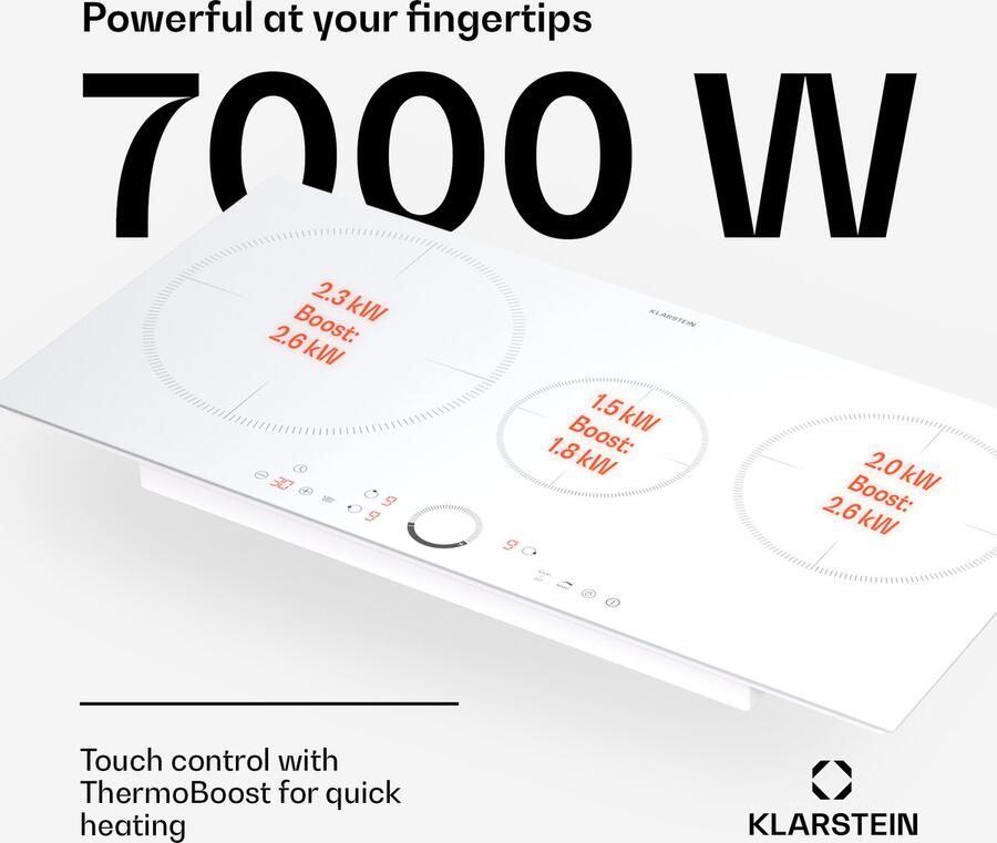 Klarstein Inductiekookplaat inductie kookplaat 3 velden inbouw inductie kookplaat met 3 kookvelden 7000 watt inductiekookplaat met touch bediening & timer efficiënt elektrisch inductiefornuis Inbouw Kookplaat 6000W 40 cm voor Keuken