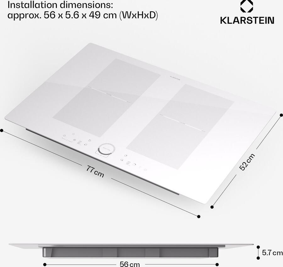 Klarstein Inductiekookplaat inductie kookplaat 4 velden inbouw inductie kookplaat met 4 kookvelden 7000 watt inductie kookplaat inductie kookplaat met touch bediening & timer efficiënt elektrisch inductiefornuis 52 cm voor Keuken