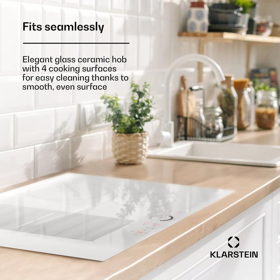 Klarstein Inductiekookplaat inductie kookplaat glaskeramische kookplaat 7000 W inductie kookplaat met 4 velden ingebouwde inductie kookplaat met touch display en timer moderne kookvelden met oververhittingsbeveiliging Inbouw Kookplaat 52 cm