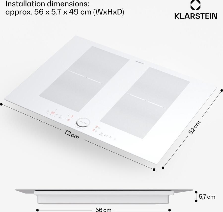 Klarstein Inductiekookplaat inductie kookplaat glaskeramische kookplaat 7000 W inductie kookplaat met 4 velden ingebouwde inductie kookplaat met touch display en timer moderne kookvelden met oververhittingsbeveiliging Inbouw Kookplaat 52 cm - Foto 2