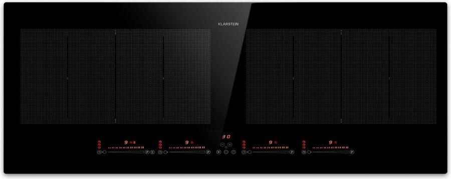Klarstein Inductiekookplaat Masterzone 90 Slim Flex inbouw 4 Kookzones 2 Flexzones ThermoBoost Smart Flex technology Max. 7200 Watt Zwart 76 cm 2 Zones voor Keuken Touch Booster Kinderslot Pauzefunctie Induction Hob