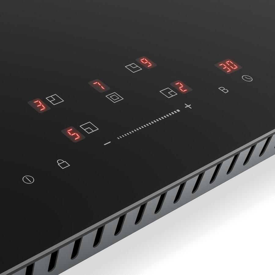 Klarstein Inductiekookplaat PowerGlide 5-zone inbouw inductiekookplaat 9800 W boost touchslider timer kinderslot krasvast mat glas 90 cm restwarmte-indicator zwart Kookveld Induction Hob Inductie Kookveld