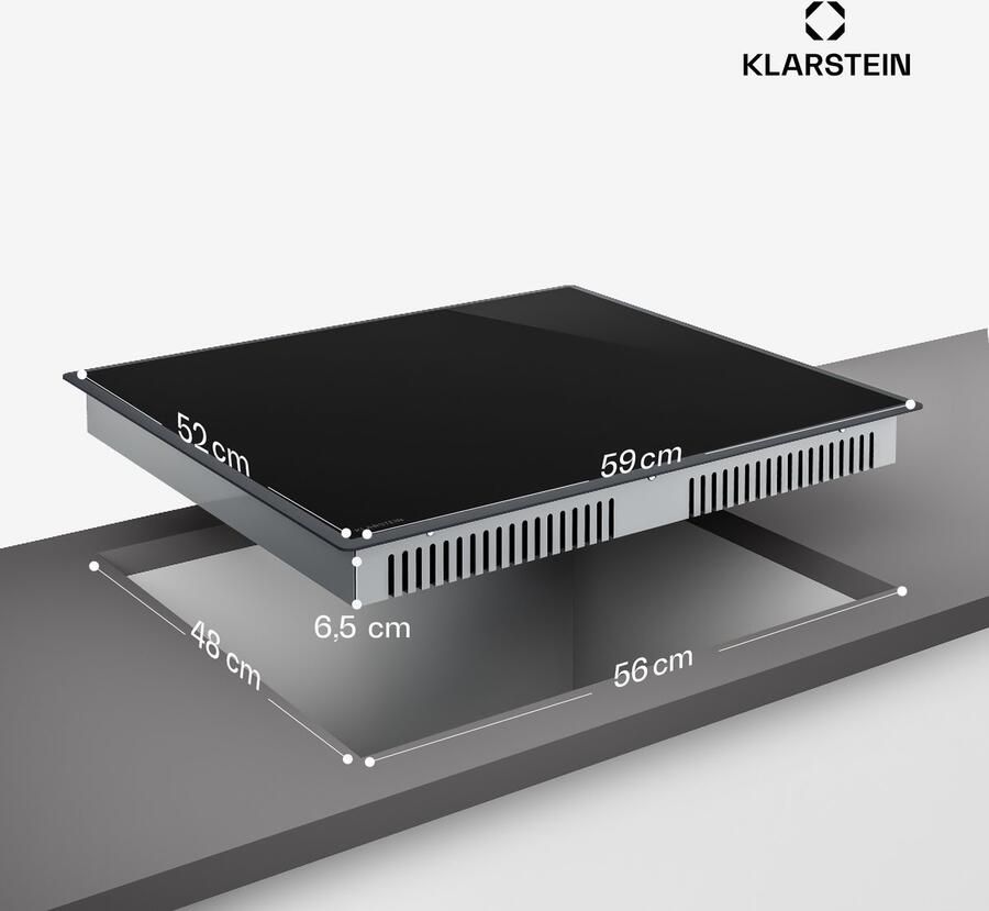 Klarstein Inductiekookplaat RedFlame elektrische kookplaat met 4 zones 7000 W boost touchslider ThermoRecall timer kinderslot oververhittingsbeveiliging keramisch glas 60 cm Kookveld Glaskeramiek Restwarmte-Indicator