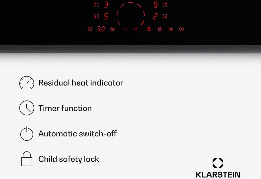 Klarstein Inductiekookplaat RedFlame elektrische kookplaat met 4 zones 7000 W boost touchslider ThermoRecall timer kinderslot oververhittingsbeveiliging keramisch glas 60 cm Kookveld Glaskeramiek Restwarmte-Indicator